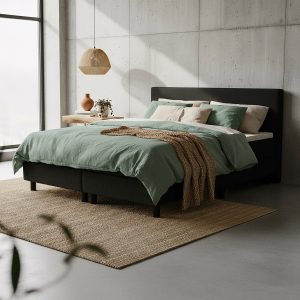Boxspring zwart in een trendy slaapkamer